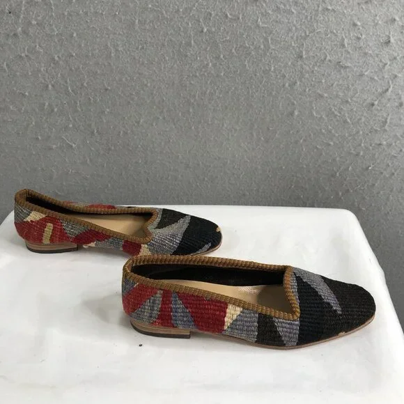 Turkish Kilim Shoes Womens 6 Wool Embroidered Carpet Loafers Indie Boho Art - Picture 13 of 16
